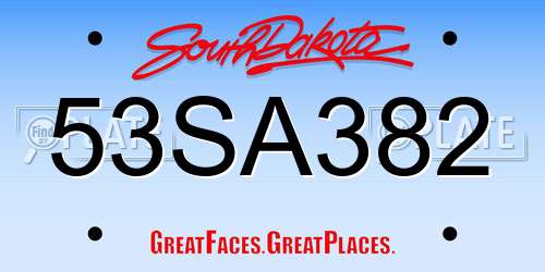 53SA382 South Dakota License Plate