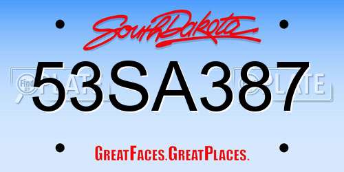 53SA387 South Dakota License Plate