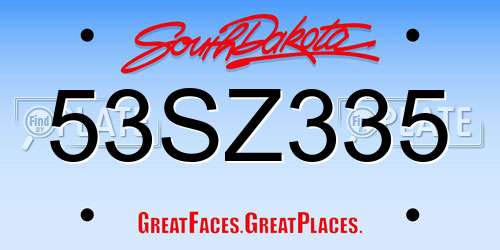 53SZ335 South Dakota License Plate