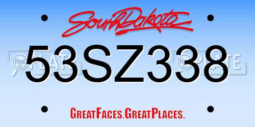 53SZ338 South Dakota License Plate