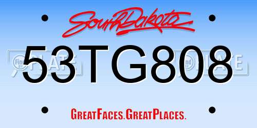 53TG808 South Dakota License Plate