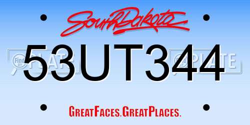 53UT344 South Dakota License Plate