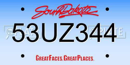 53UZ344 South Dakota License Plate
