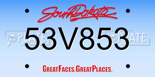 53V853 South Dakota License Plate