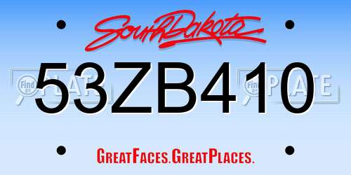53ZB410 South Dakota License Plate