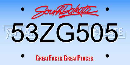 53ZG505 South Dakota License Plate