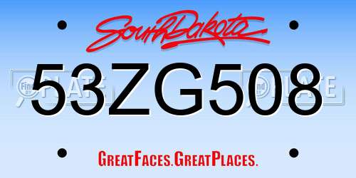 53ZG508 South Dakota License Plate