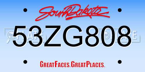 53ZG808 South Dakota License Plate