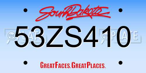 53ZS410 South Dakota License Plate