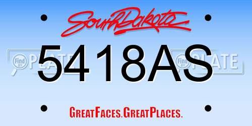 5418AS South Dakota License Plate