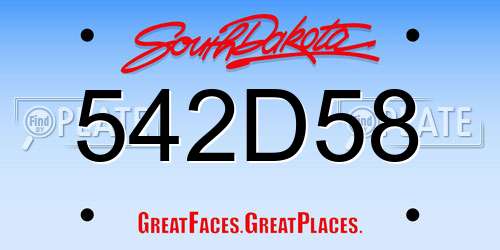 542D58 South Dakota License Plate