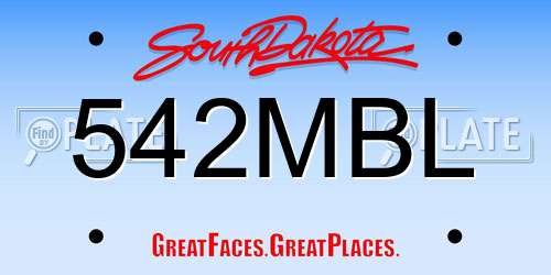 542MBL South Dakota License Plate