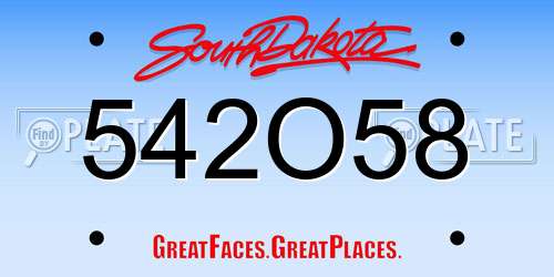 542O58 South Dakota License Plate