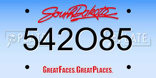 542O85 South Dakota License Plate