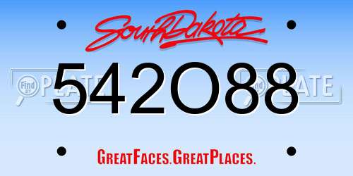 542O88 South Dakota License Plate