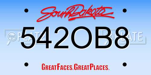 542OB8 South Dakota License Plate
