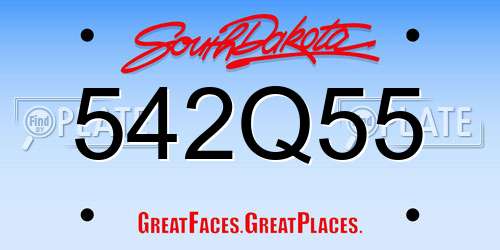 542Q55 South Dakota License Plate