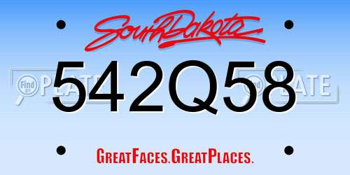 542Q58 South Dakota License Plate