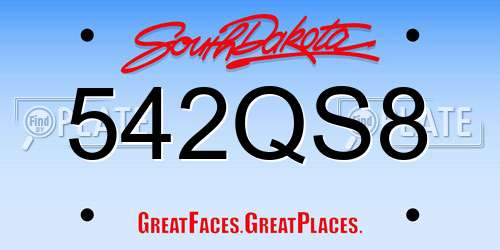 542QS8 South Dakota License Plate