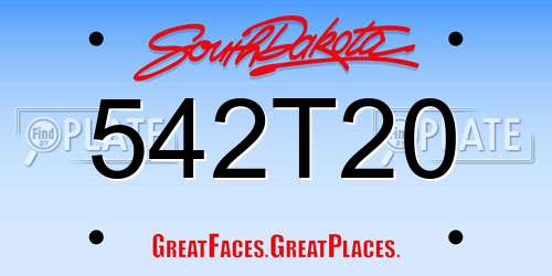 542T20 South Dakota License Plate