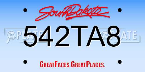 542TA8 South Dakota License Plate