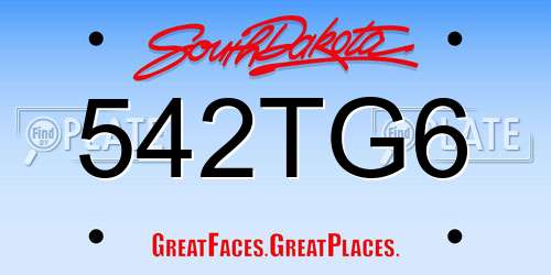 542TG6 South Dakota License Plate