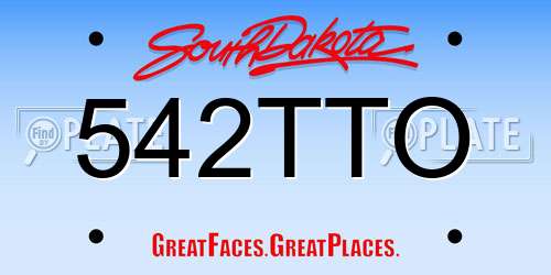 542TTO South Dakota License Plate