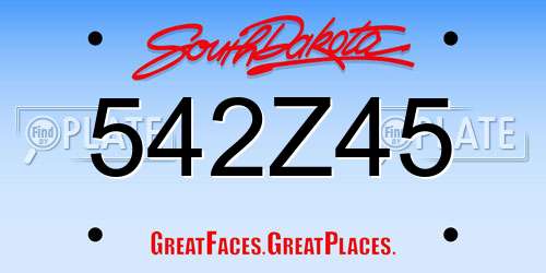 542Z45 South Dakota License Plate