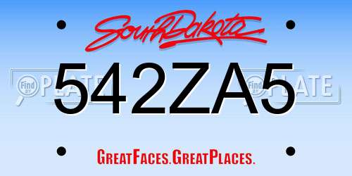 542ZA5 South Dakota License Plate