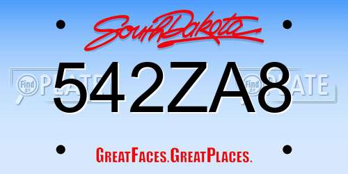 542ZA8 South Dakota License Plate