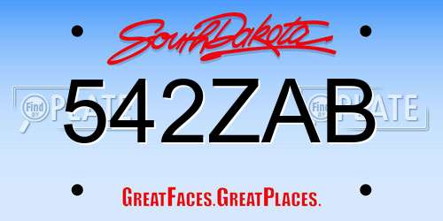 542ZAB South Dakota License Plate