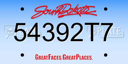 54392T7 South Dakota License Plate