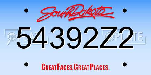 54392Z2 South Dakota License Plate