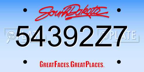 54392Z7 South Dakota License Plate