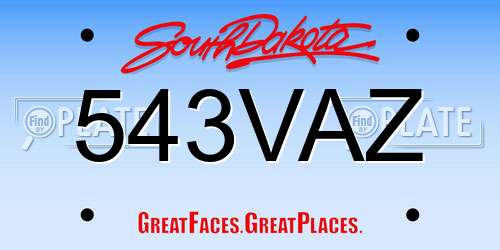 543VAZ South Dakota License Plate