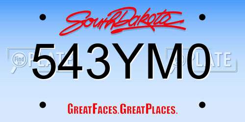 543YM0 South Dakota License Plate