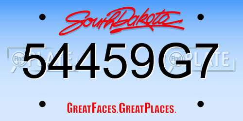 54459G7 South Dakota License Plate