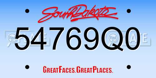 54769Q0 South Dakota License Plate