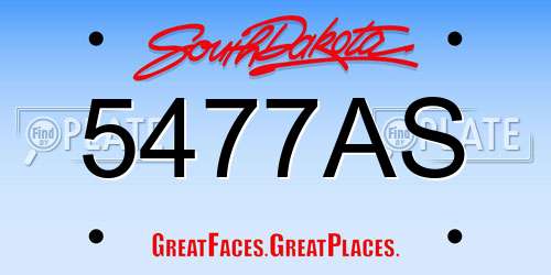 5477AS South Dakota License Plate