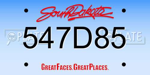 547D85 South Dakota License Plate