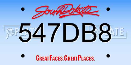 547DB8 South Dakota License Plate