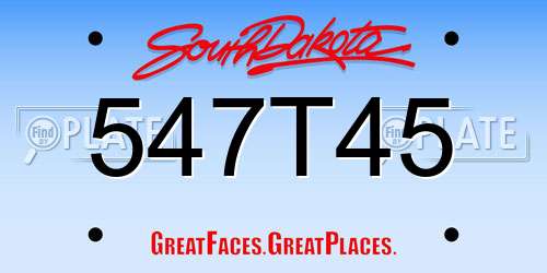 547T45 South Dakota License Plate
