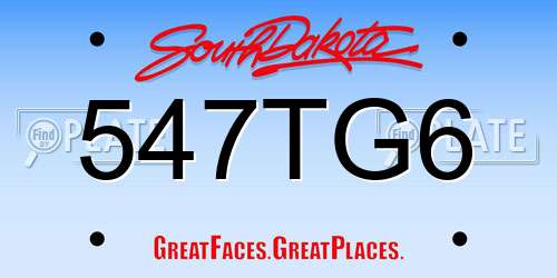 547TG6 South Dakota License Plate
