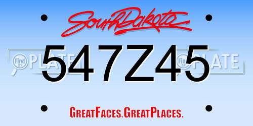547Z45 South Dakota License Plate