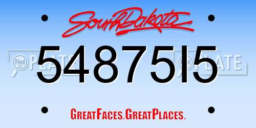 54875I5 South Dakota License Plate