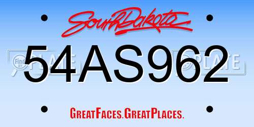 54AS962 South Dakota License Plate