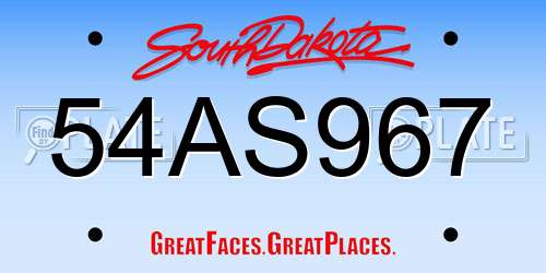 54AS967 South Dakota License Plate