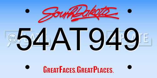 54AT949 South Dakota License Plate