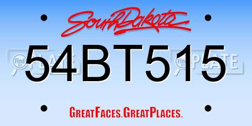 54BT515 South Dakota License Plate