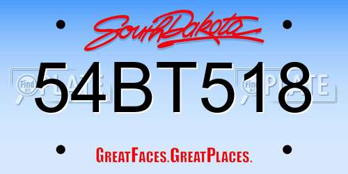54BT518 South Dakota License Plate